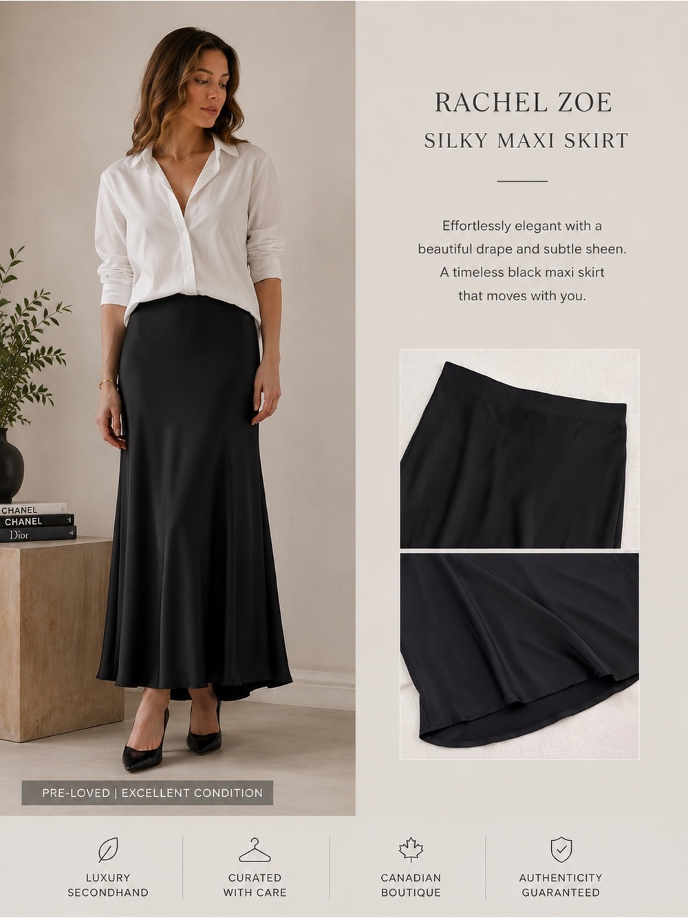 Rachel Zoe Black Satin Maxi Skirt